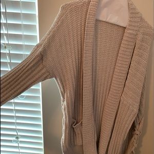 Tan cardigan(long) with braided ties on side